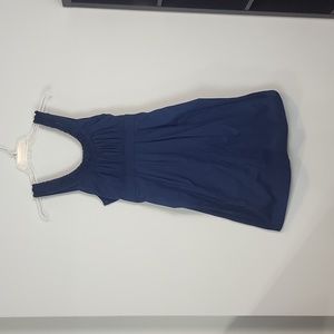 MOTHERHOOD MATERNITY Navy Blue Cotton Ruffled Neckline Tie Back Midi Sundress